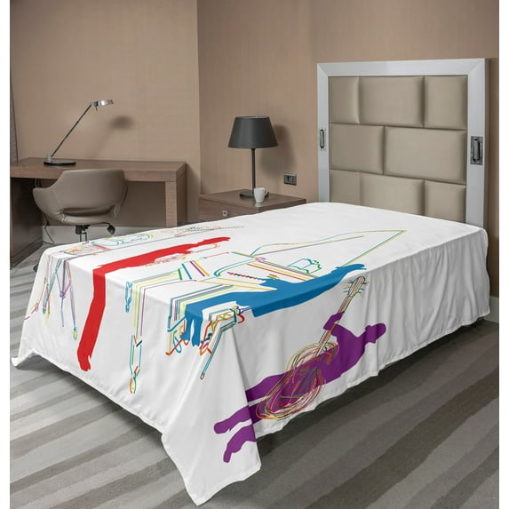 Ambesonne Colorful Flat Sheet, Retro Jazz Band Music, Twin Size, Multicolor
