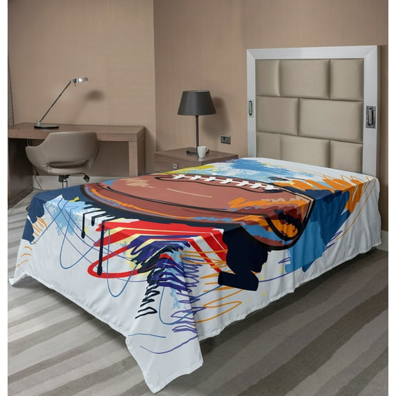Ambesonne Colorful Flat Sheet, Rugby Ball Doodle Art, Twin Size, Multicolor