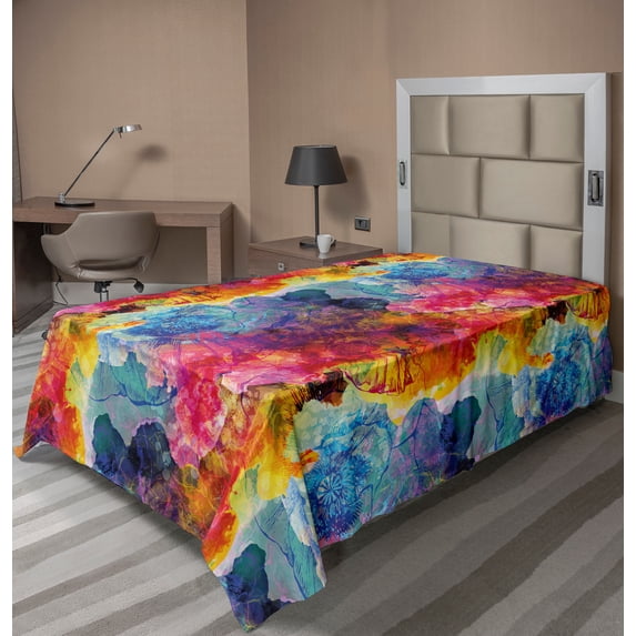 Ambesonne Colorful Flat Sheet, Seamless Abstract Art, TwinXL Size, Multicolor