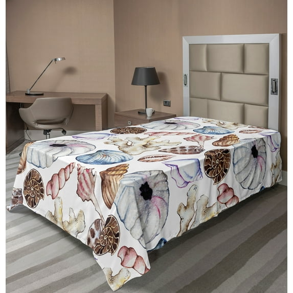 Ambesonne Colorful Flat Sheet, Seashell Coral Reef, Twin Size, Multicolor