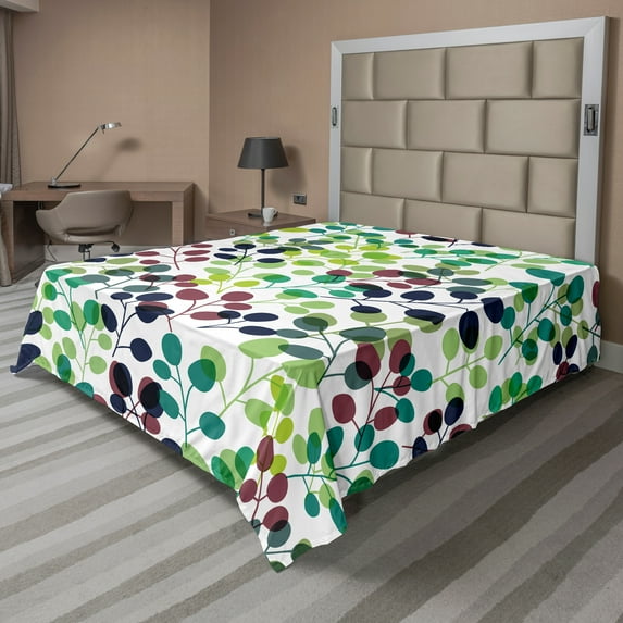 Ambesonne Nature Flat Sheet, Leafy Pattern Dreamy Tones, California King, Multicolor
