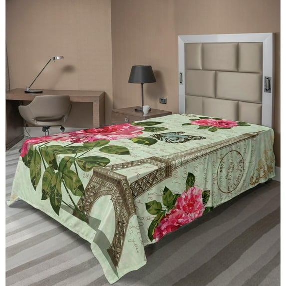 Ambesonne Colorful Flat Sheet, Shabby Plant Roses Leaf, Twin Size, Multicolor