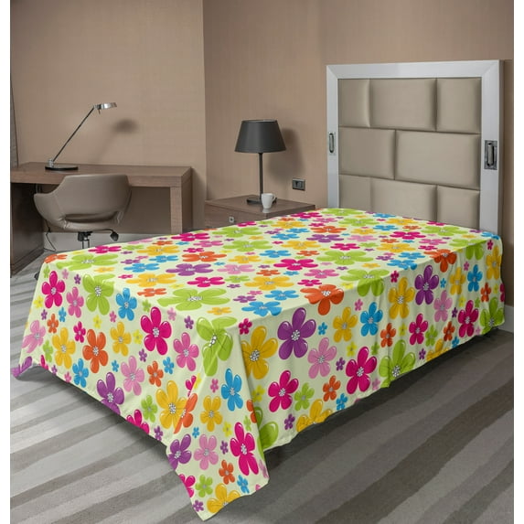 Ambesonne Colorful Flat Sheet, Sixties Hippie Flowers, Twin Size, Multicolor