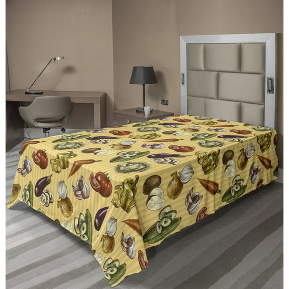 Ambesonne Colorful Flat Sheet, Sketchy Vegetables, Twin Size, Multicolor