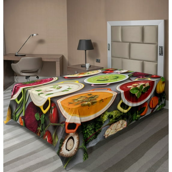Ambesonne Colorful Flat Sheet, Soups and Ingredients Art, TwinXL Size, Multicolor
