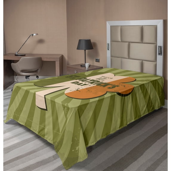 Ambesonne Colorful Flat Sheet, St. Patricks Day, TwinXL Size, Olive Green