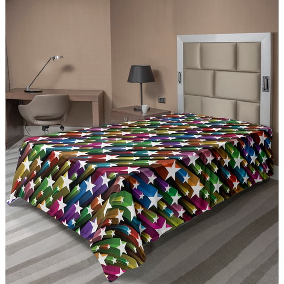 Ambesonne Colorful Flat Sheet, Stars Disco, TwinXL Size, Multicolor