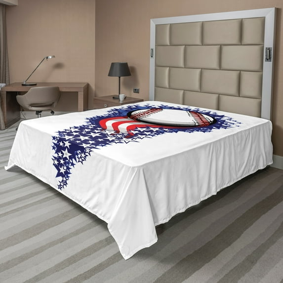 Ambesonne Colorful Flat Sheet, Stars Stripes Holiday Art, California King, Purple White Red