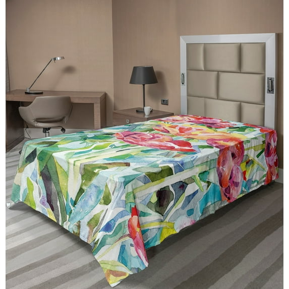 Ambesonne Colorful Flat Sheet, Summer Spring, TwinXL Size, Multicolor