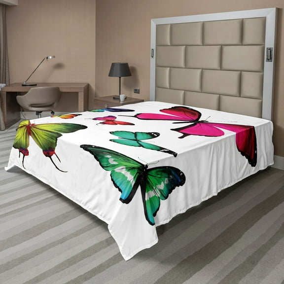 Ambesonne Colorful Flat Sheet, Summer Tropic Jungle, California King, Multicolor