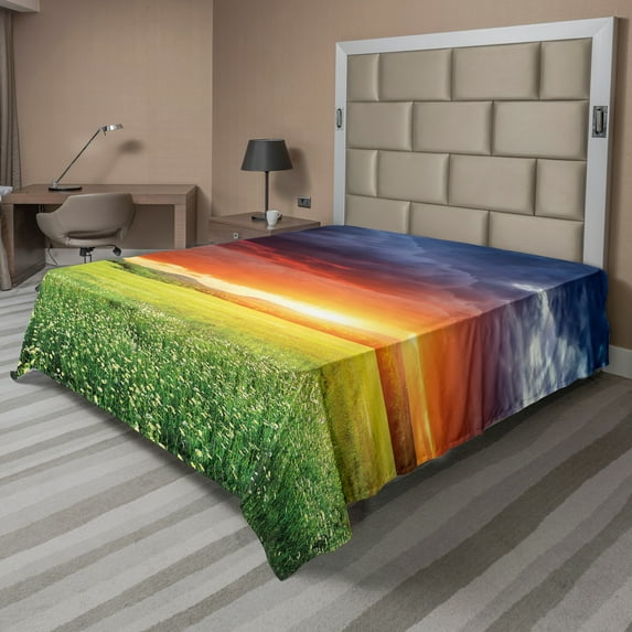 Ambesonne Colorful Flat Sheet, Sunset Modern View, King Size, Multicolor
