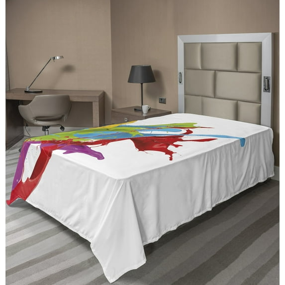 Ambesonne Colorful Flat Sheet, Surreal Digital Paint, Twin Size, Multicolor