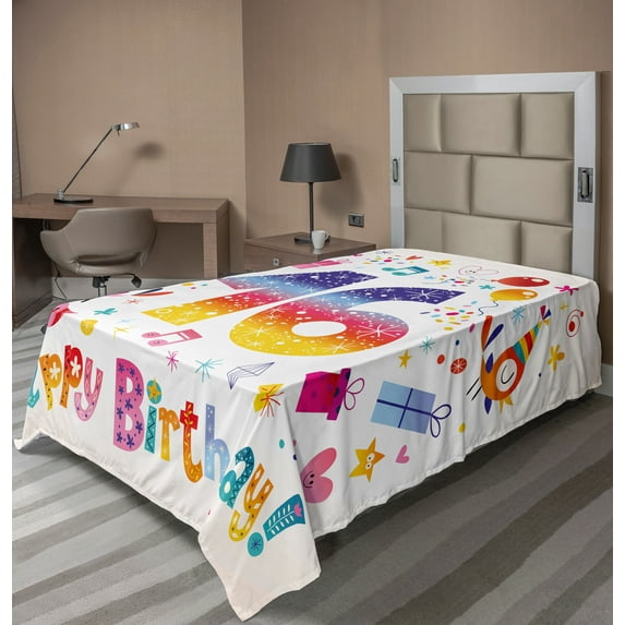 Ambesonne Colorful Flat Sheet, Teen Celebration, Twin Size, Multicolor