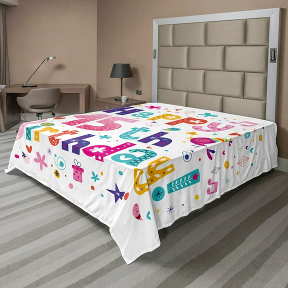 Ambesonne 15th Birthday Flat Sheet, Party Design Backdrop, King Size, Multicolor