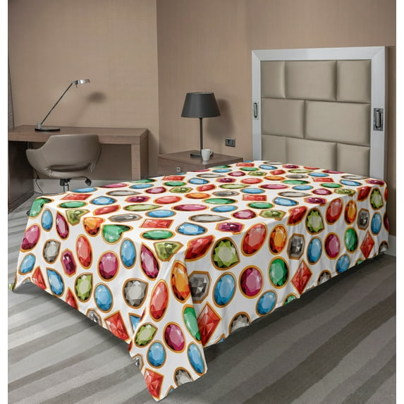 Ambesonne Colorful Flat Sheet, Topaz Diamonds Art, TwinXL Size, Multicolor