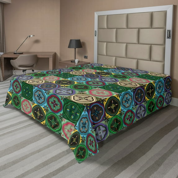 Ambesonne Colorful Flat Sheet, Traditional Vibrant, King Size, Multicolor