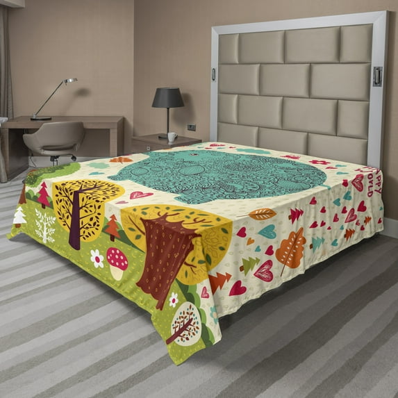 Ambesonne Colorful Flat Sheet, Trees Leaves, California King, Multicolor