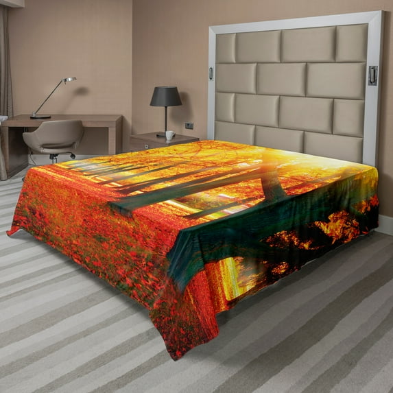 Ambesonne Colorful Flat Sheet, Trees at Autumn Season, Queen Size, Multicolor