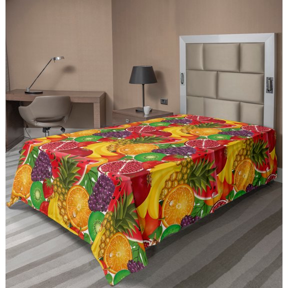 Ambesonne Colorful Flat Sheet, Tropical Fresh Fruits, TwinXL Size, Multicolor
