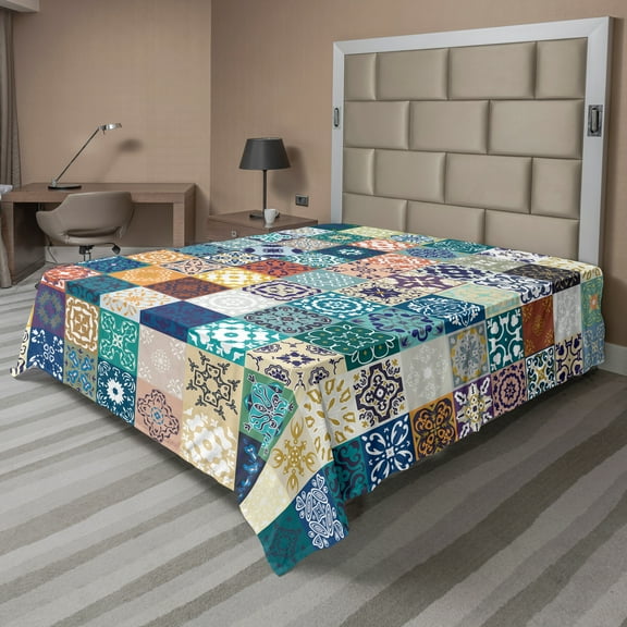 Ambesonne Colorful Flat Sheet, Tunisian Original East, Full Size, Multicolor