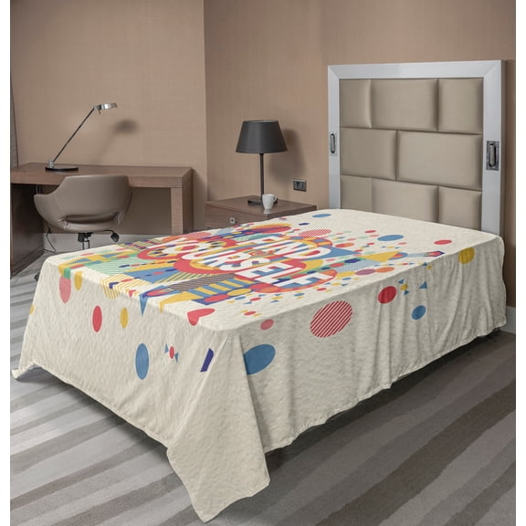 Ambesonne Colorful Flat Sheet, Typographical Poster, Twin Size, Yellow Blue and Red