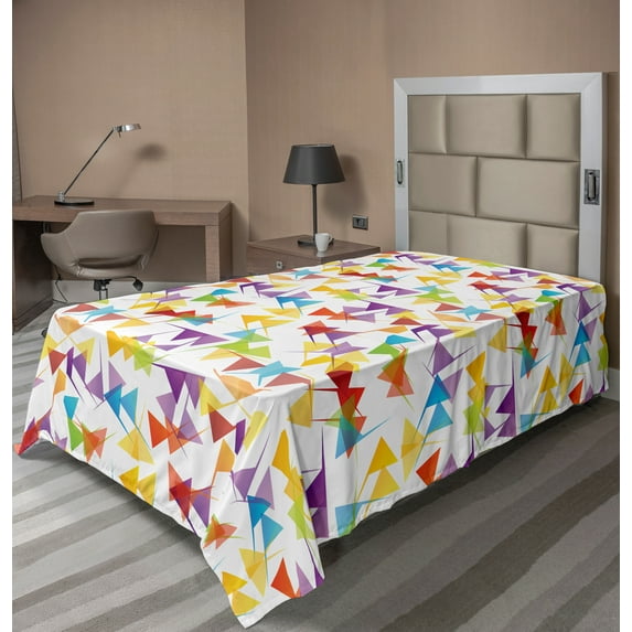 Ambesonne Colorful Flat Sheet, Various Triangle Flags, Twin Size, Multicolor
