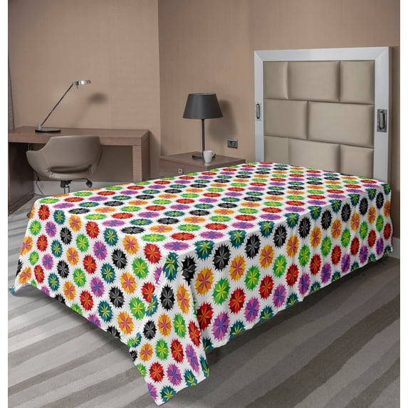 Ambesonne Colorful Flat Sheet, Vibrant Abstract Flora, TwinXL Size, Multicolor