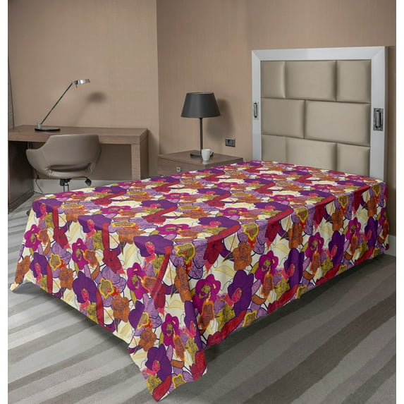 Ambesonne Colorful Flat Sheet, Vibrant Vintage Orchid, TwinXL Size, Multicolor