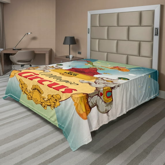 Ambesonne Colorful Flat Sheet, Vintage Circus Tent, Full Size, Multicolor