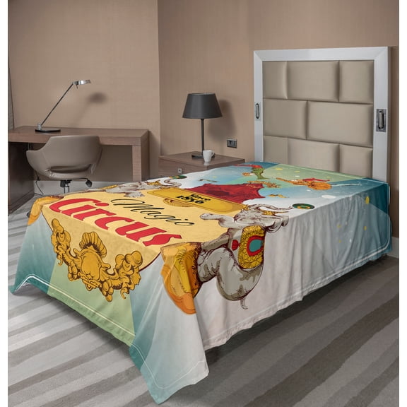 Ambesonne Colorful Flat Sheet, Vintage Circus Tent, TwinXL Size, Multicolor