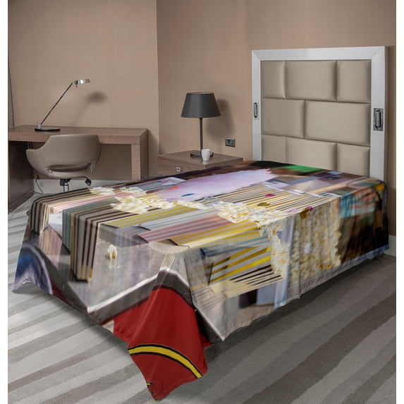 Ambesonne Colorful Flat Sheet, Vintage Popcorn Machine, Twin Size, Multicolor