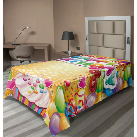 Ambesonne Colorful Flat Sheet, Vivid Balloons Cupcake, Twin Size, Multicolor