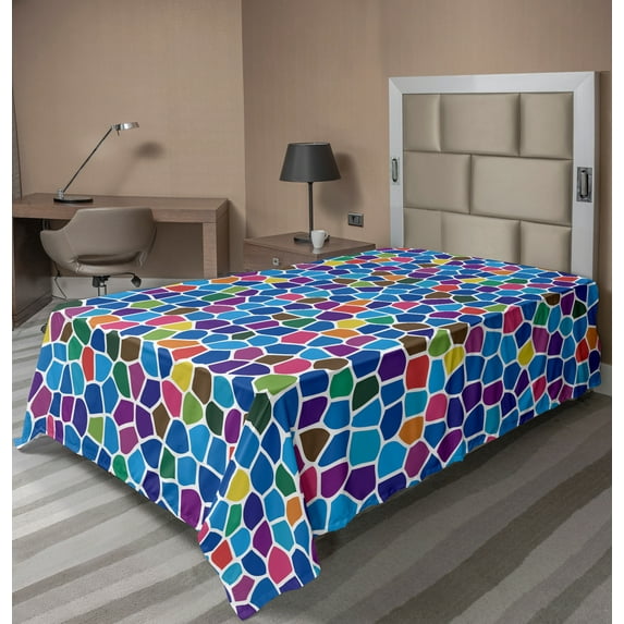Ambesonne Colorful Flat Sheet, Vivid Mosaic Design, TwinXL Size, Multicolor