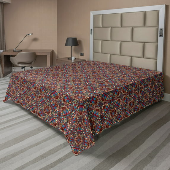Ambesonne Colorful Flat Sheet, Vivid Oriental Glass, Queen Size, Multicolor