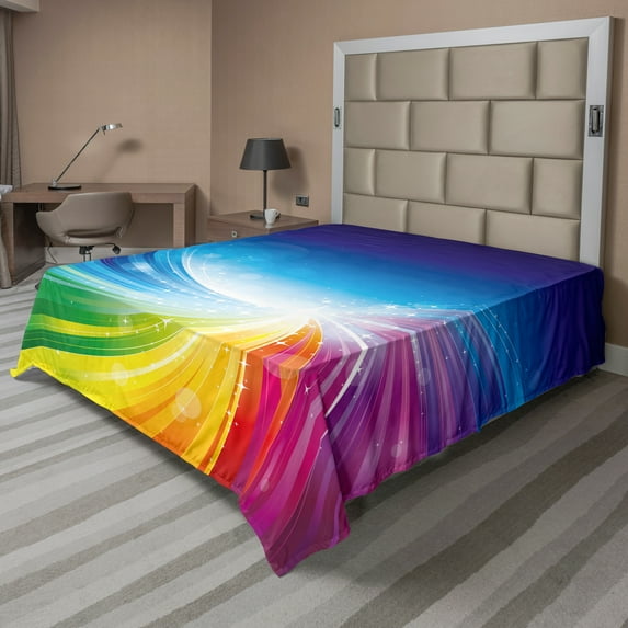 Ambesonne Colorful Flat Sheet, Wavy Funky Pop Art, Full Size, Multicolor