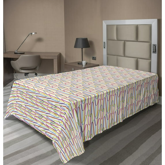 Ambesonne Colorful Flat Sheet, Wavy Lines Pattern, TwinXL Size, Multicolor