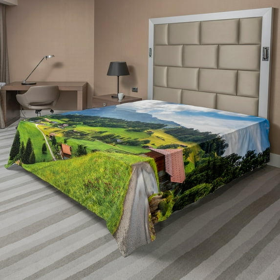 Ambesonne Colorful Flat Sheet, Wengen Village View Image, Queen Size, Multicolor