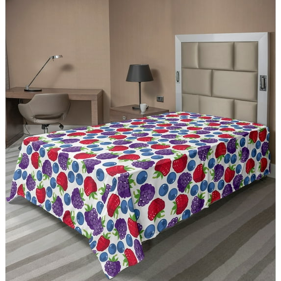 Ambesonne Colorful Flat Sheet, Wild Fruits Pattern, Twin Size, Multicolor