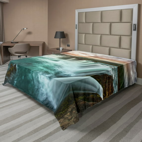 Ambesonne Colorful Flat Sheet, Wild Nature Waterfall, California King, Multicolor