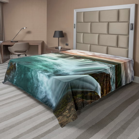 Ambesonne Colorful Flat Sheet, Wild Nature Waterfall, Full Size, Multicolor