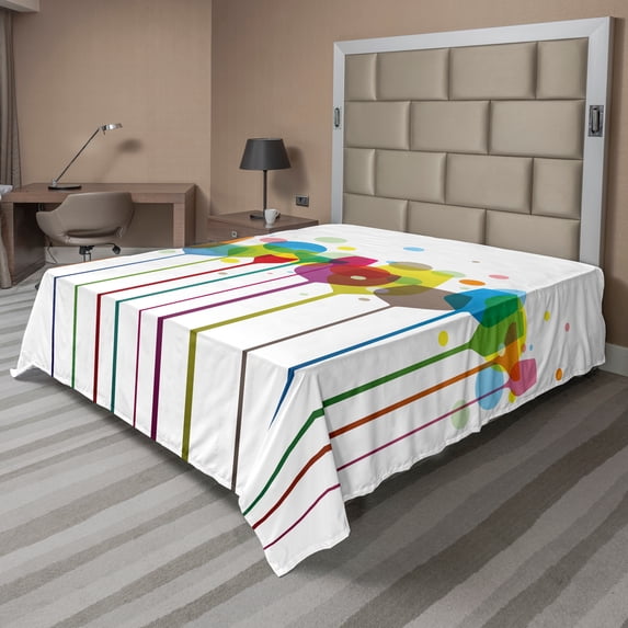 Ambesonne Colorful Flat Sheet, Wine Colorful Glasses, Full Size, Multicolor