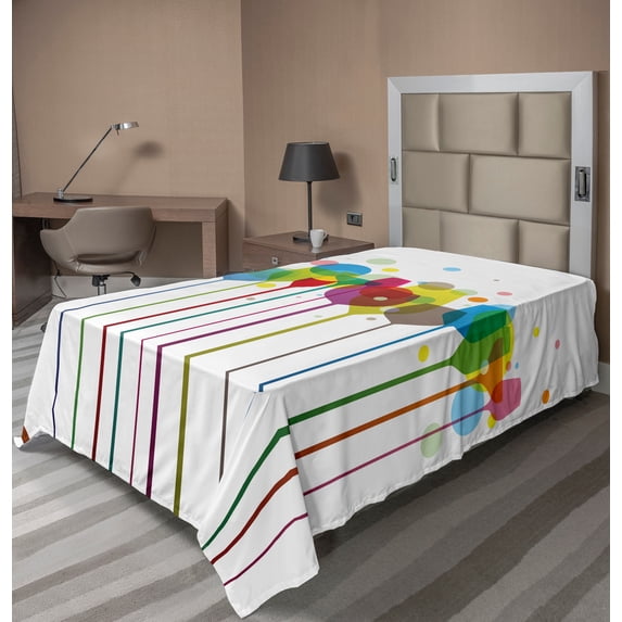 Ambesonne Colorful Flat Sheet, Wine Colorful Glasses, Twin Size, Multicolor