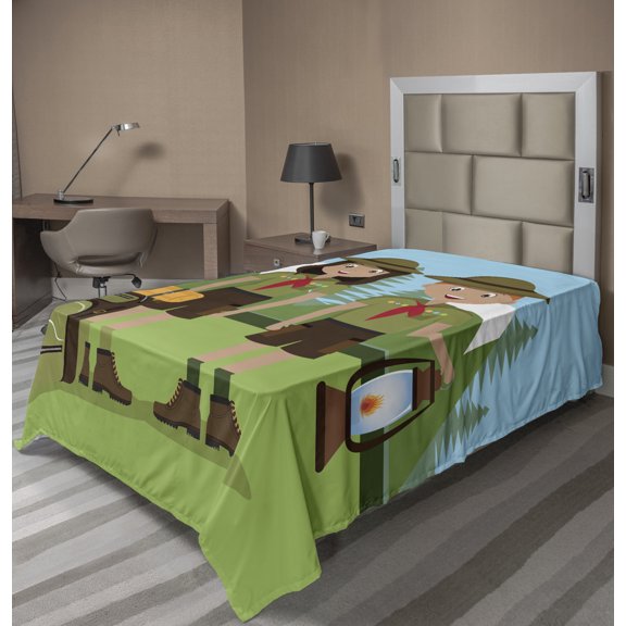 Ambesonne Colorful Flat Sheet, Woman and Men in Forest, TwinXL Size, Multicolor