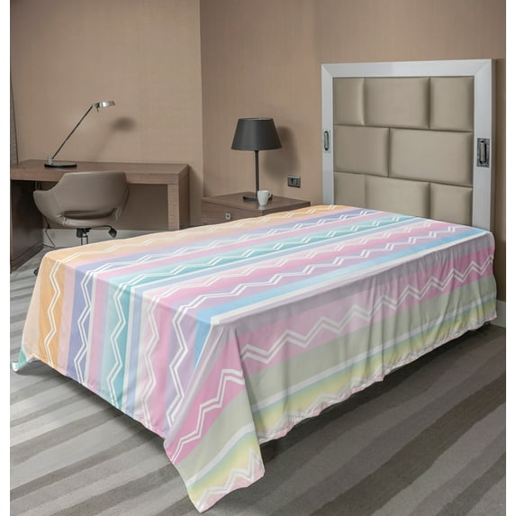 Ambesonne Colorful Flat Sheet, Zigzag Modern, Twin Size, Multicolor