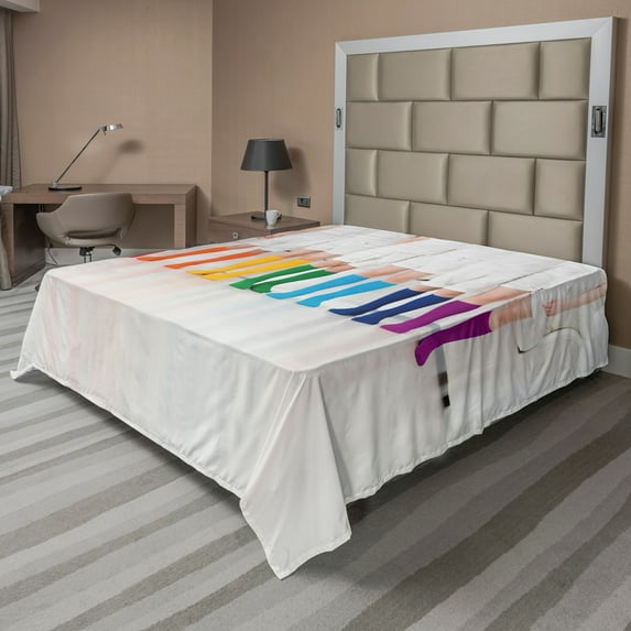Ambesonne Colorful Flat Sheet, in Rainbow Socks, Full Size, Pale Taupe Multicolor