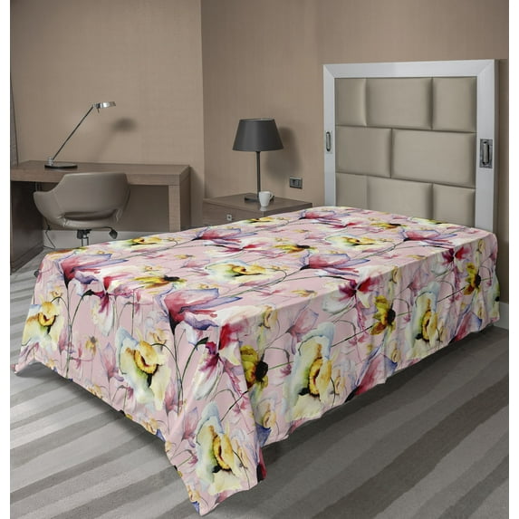 Ambesonne Colorful Flowers Flat Bedding Sheet Soft Top Sheet, Innocent Floral, Twin XL, Rose and Multicolor