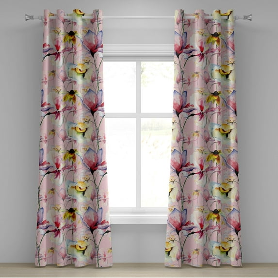 Ambesonne Colorful Flowers Grommet Curtain, Innocent Floral, 50"x96", Rose and Multicolor