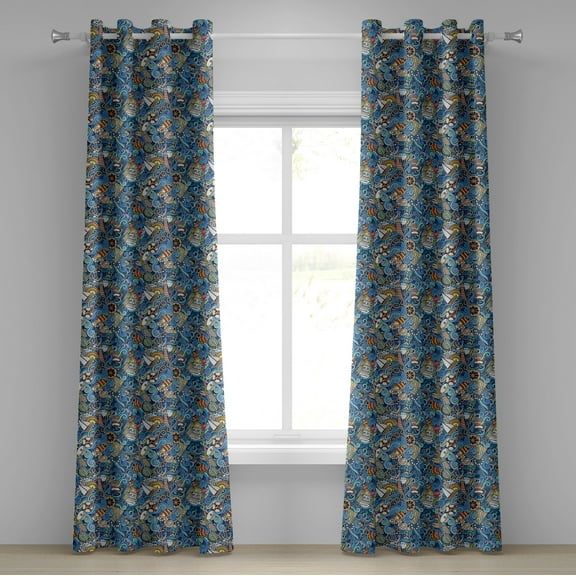 Ambesonne Colorful Grommet Curtain, Abstract Sea Shells, 50" x 96", Blue Multicolor