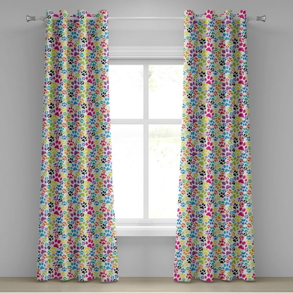 Ambesonne Colorful Grommet Curtain, Cartoon Dog Paw Traces, 50" x 84", Purple Blue Green