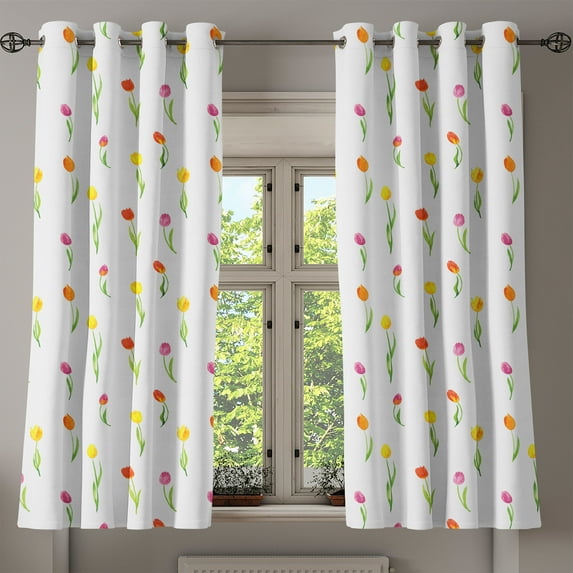 Ambesonne Colorful Grommet Curtain, Country Tulips, 50" x 54", Multicolor